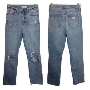 Just Black Denim Distressed Destroyed Light Wash Straight Leg Raw Hem Blue Jeans